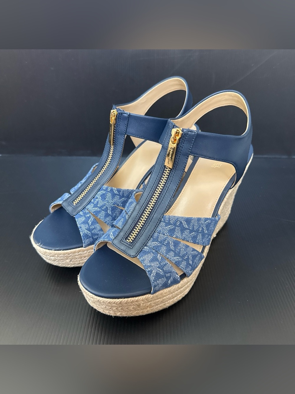 NIB Michael Kors Denim Jacquard Berkley Wedge Espadrille Sandal Women’s Size 10 - Picture 3 of 13